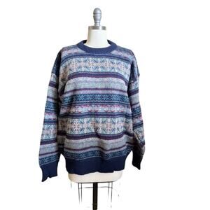 Vintage Lazarus Shetland Wool Fair Isle Sweater L Made in Hong Kong Unisex
